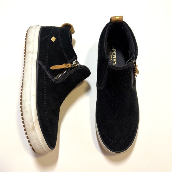 Sperry Shoes - Sperry Black Suede High Top Ankle Zip Lug Casual Shoe Chukka Sneaker Women’s 7.5